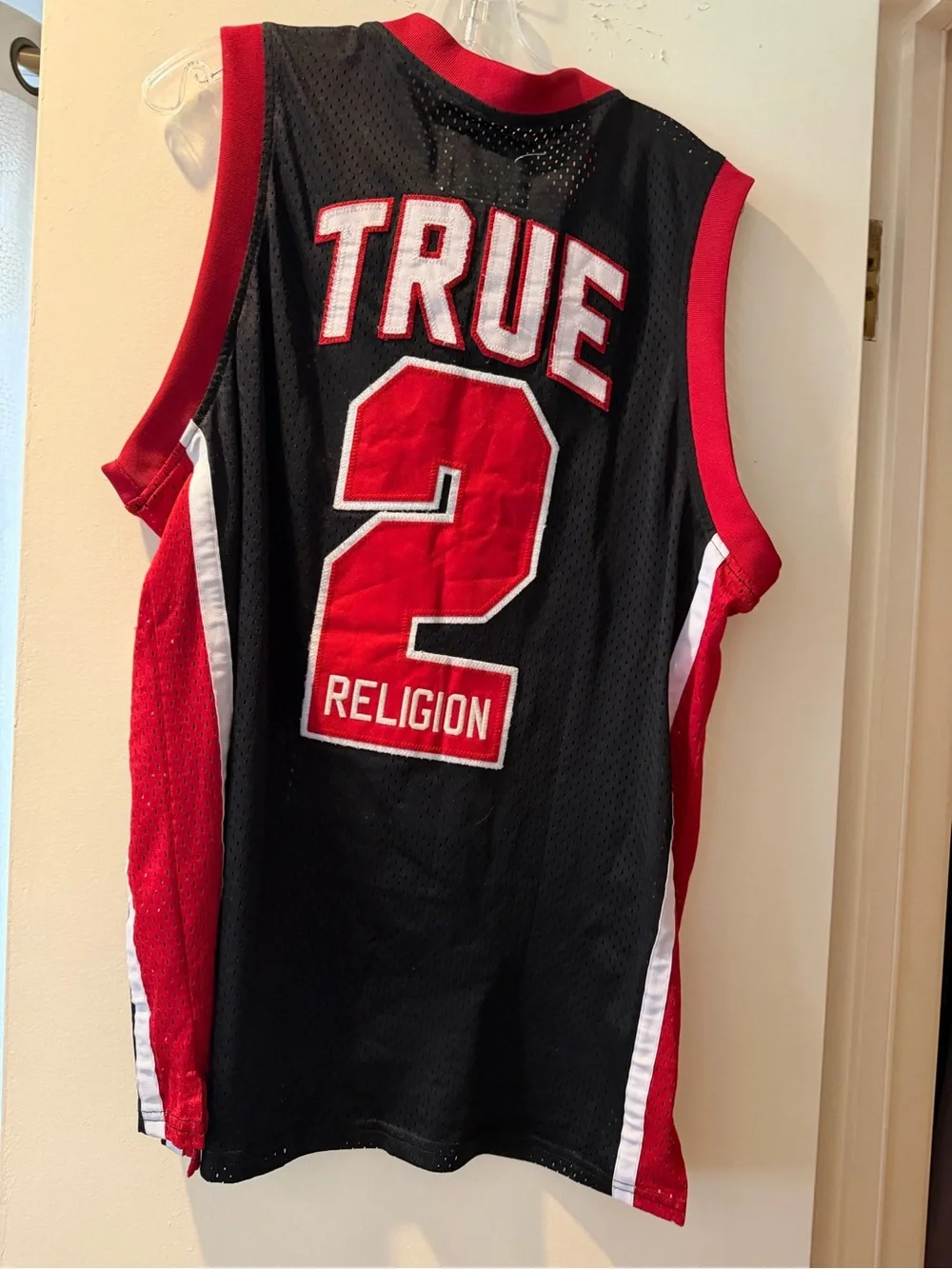 True Religion Black and Red Mesh Team Jersey